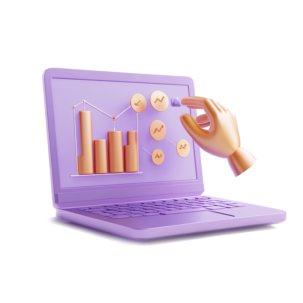 Laptop z wykresami słupkowymi i siecią połączeń – analiza wyników